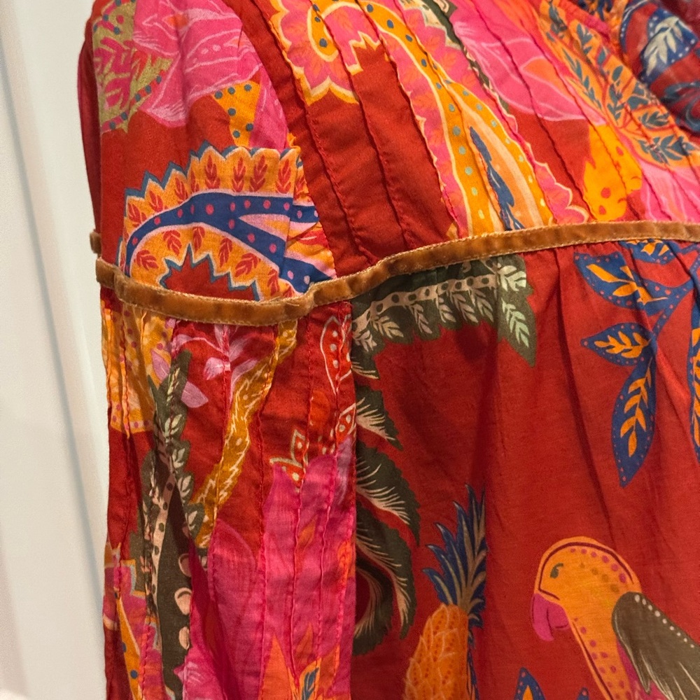 FARM Rio Red Pink Orange Floral Ruffled Button-Front Blouse - Picture 5 of 11